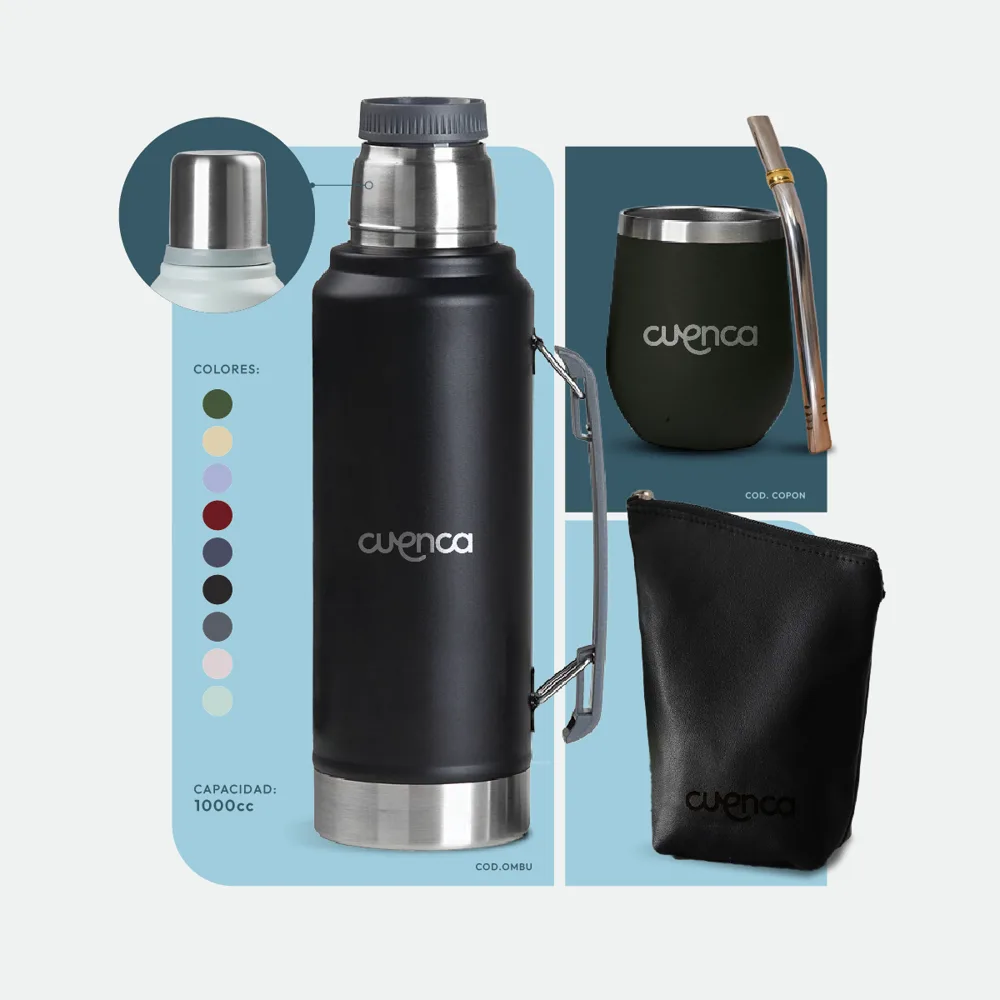 Kit Ronda opción 1: termo negro de 1000 cc, mate y bolso matero